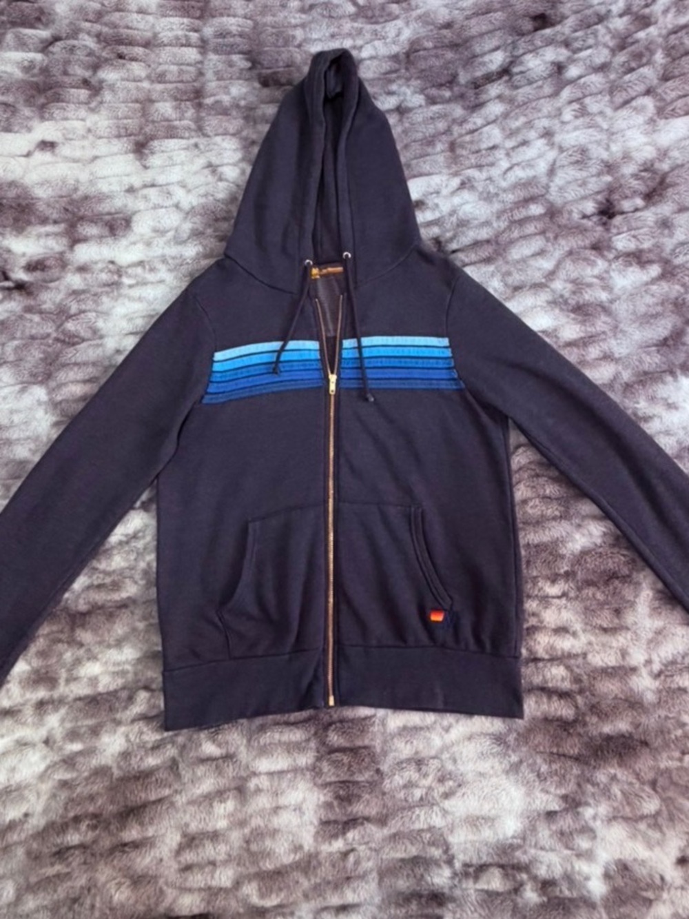 Aviator Nation Navy Zip-Up Hoodie and   Sweatpants with Blue Stripe Detail
